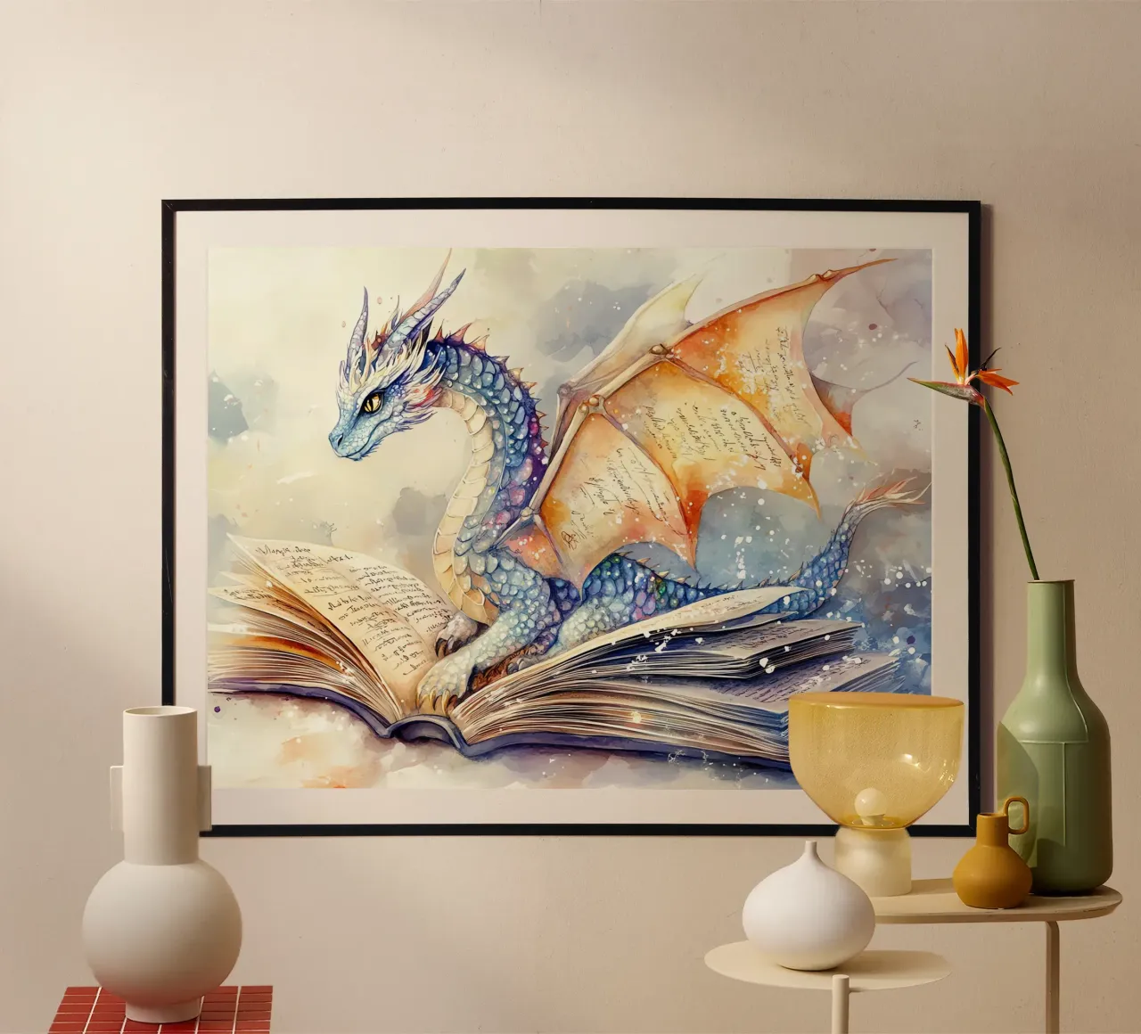 De Wachter van Boeken: Draak van Wijsheid hahnemühle van Théïa's Fantasia World