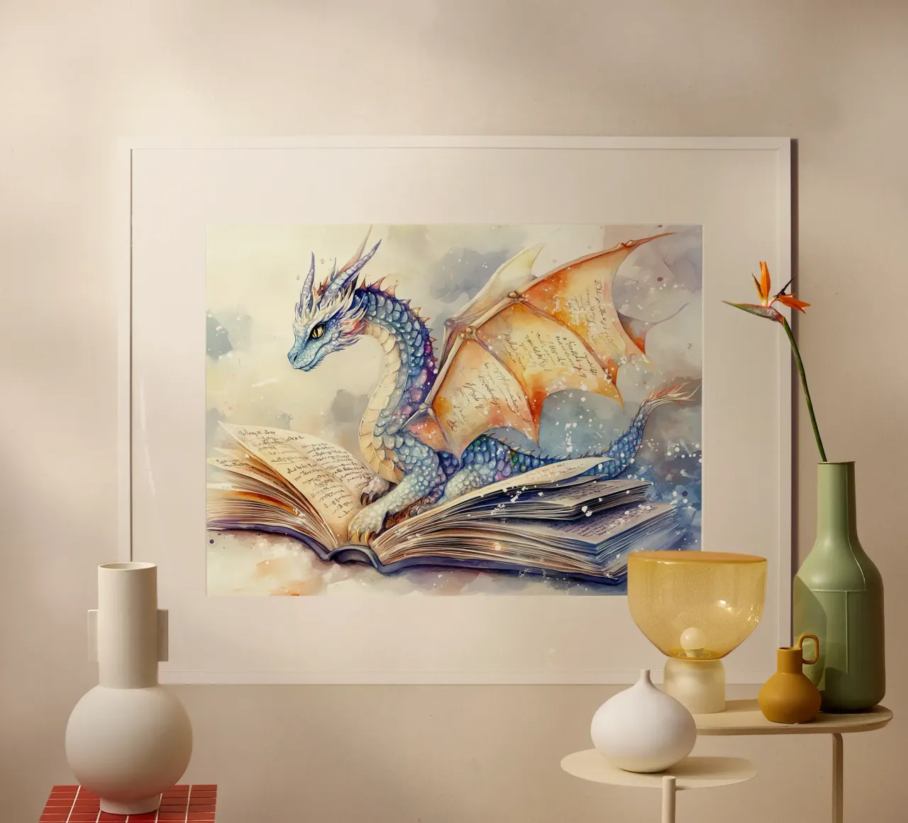 De Wachter van Boeken: Draak van Wijsheid hahnemühle van Théïa's Fantasia World