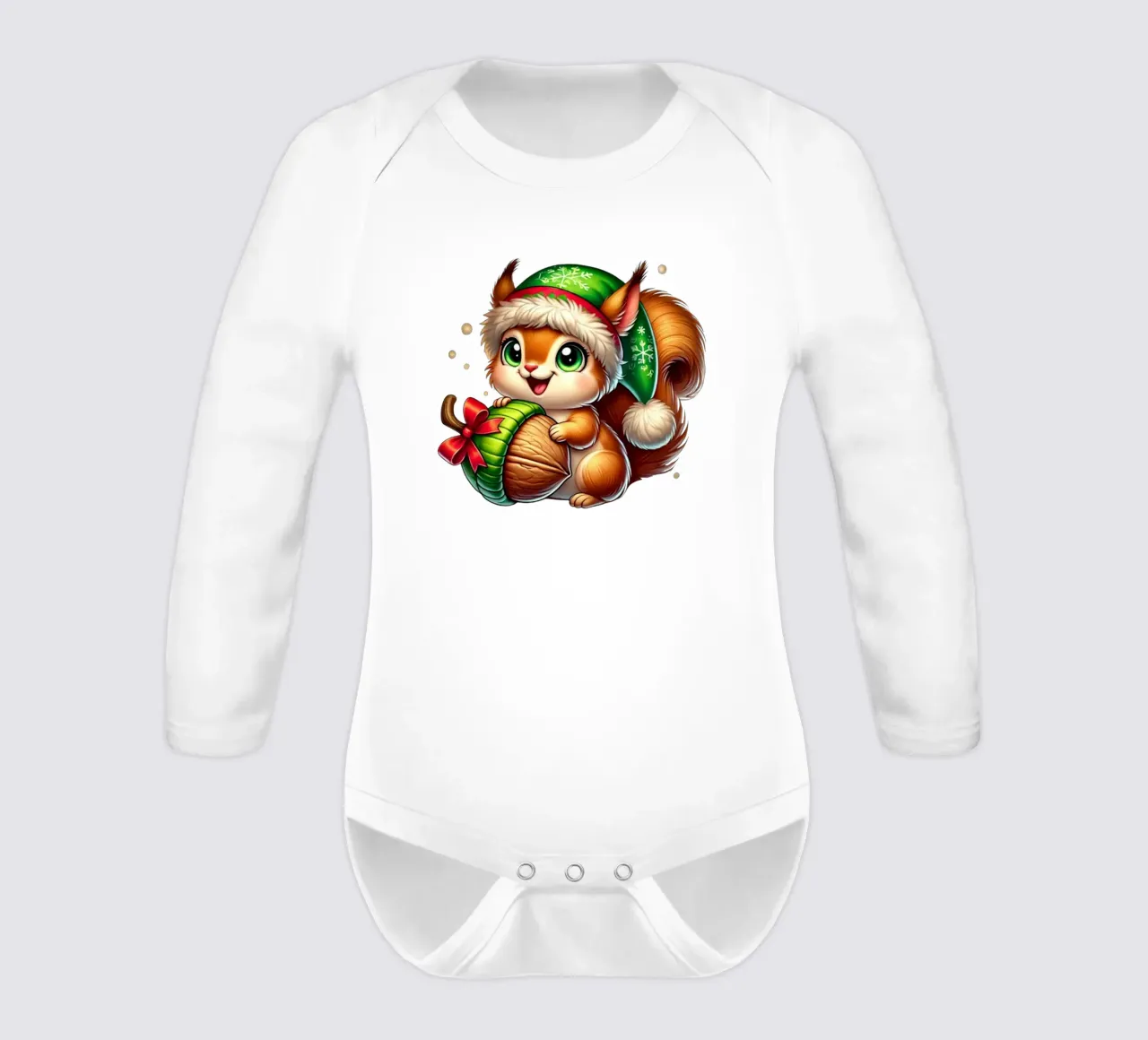 Christmas Squirrel long-sleeve baby romper by FluffyToons