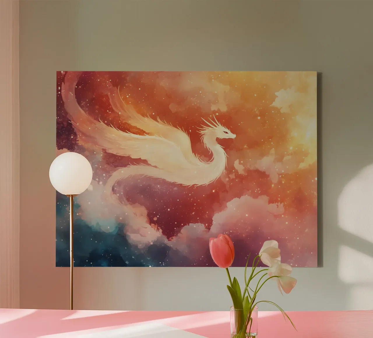 Cosmic Dragon: Guardian of the Stars canvas with Floater frame by Théïa's Fantasia World