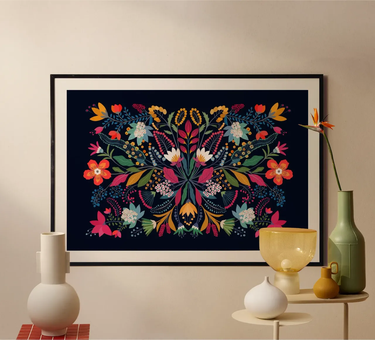 Gatti e puntini - Giardino di Fridas poster con telaio in alluminio da The Artcircle
