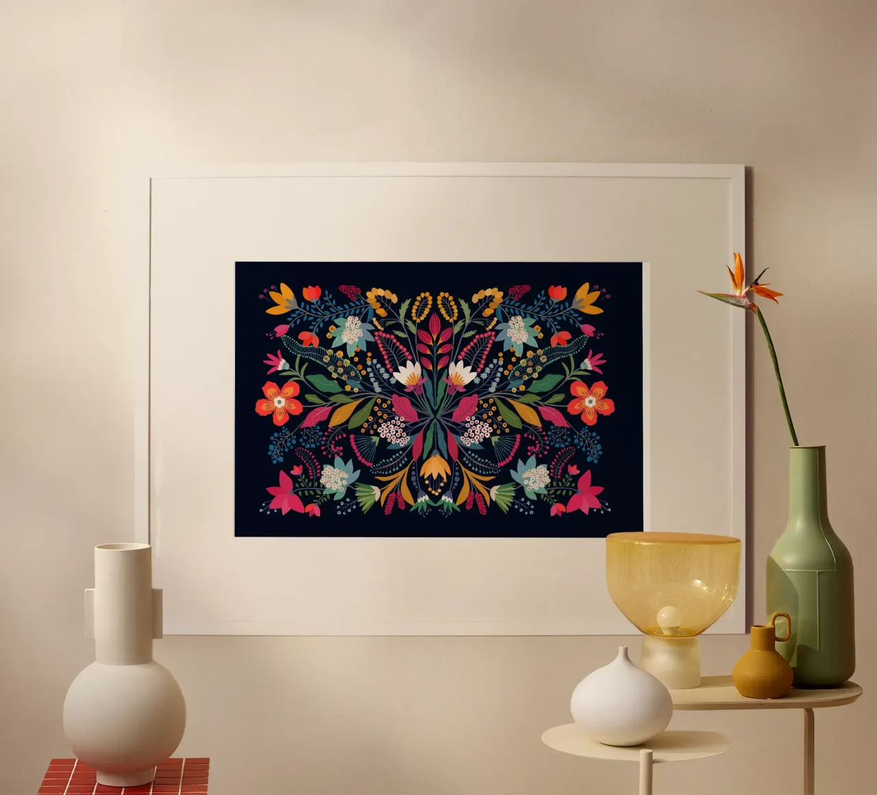 Gatti e puntini - Giardino di Fridas poster con telaio in alluminio da The Artcircle
