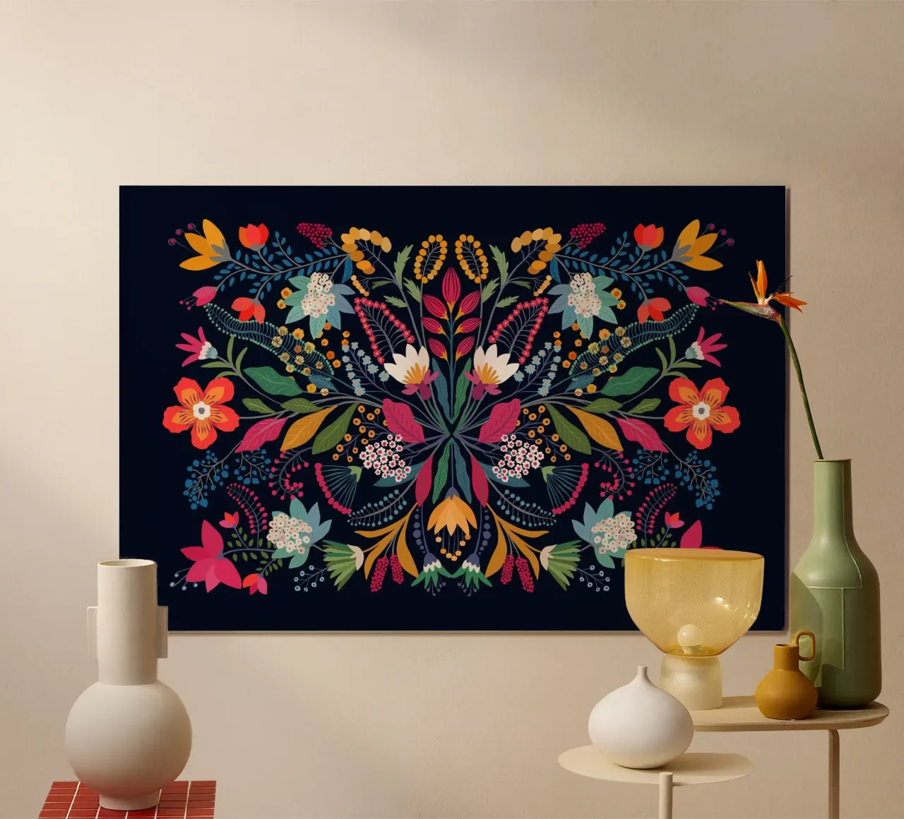 Gatti e puntini - Giardino di Fridas poster con telaio in alluminio da The Artcircle