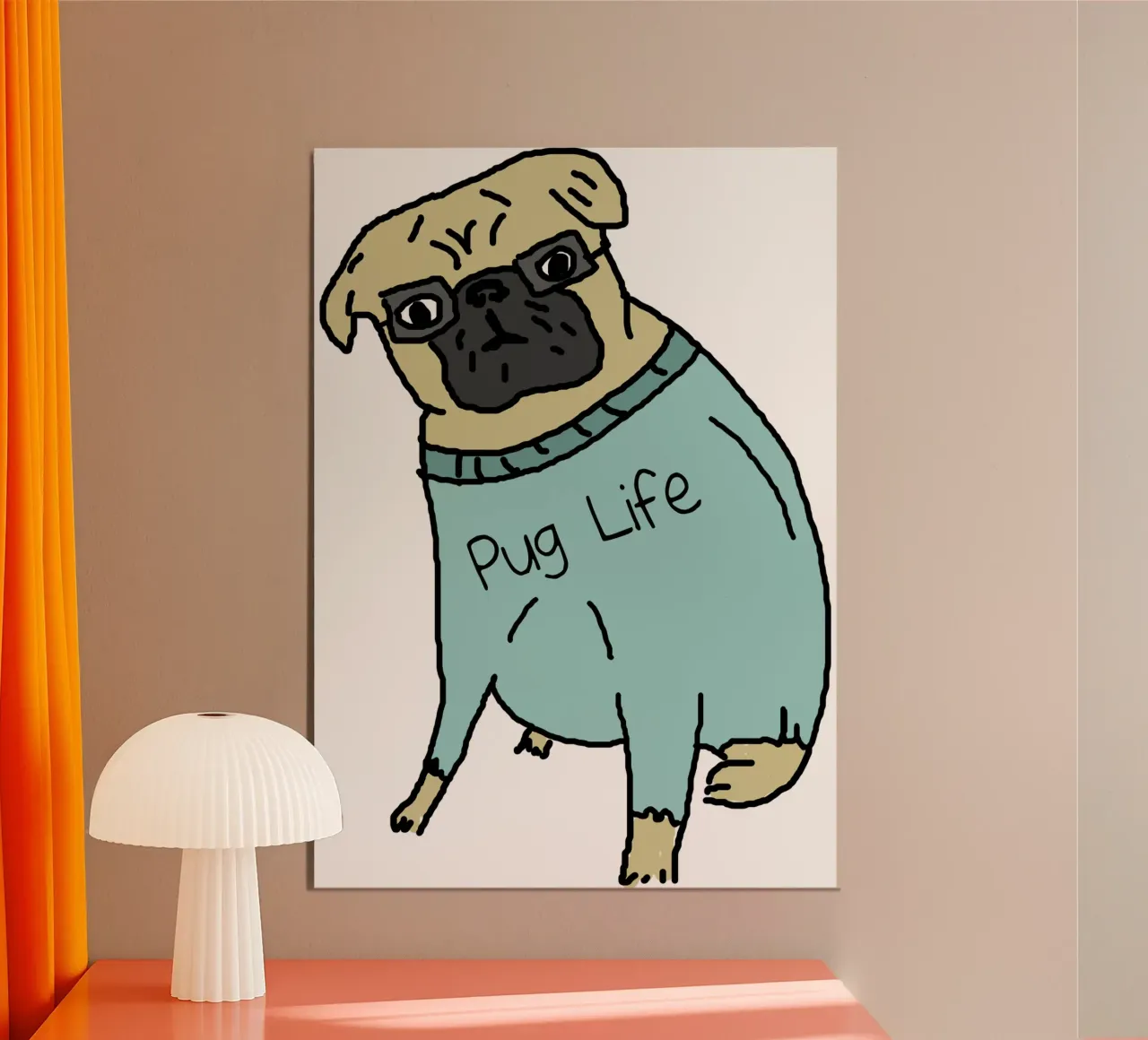 Pug Life Doodle poster with aluminum frame by IndigoBird
