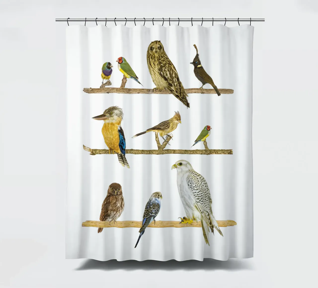 Branching Beauty: Birds on Branches shower curtain by Curious Collections by Marielle Leenders