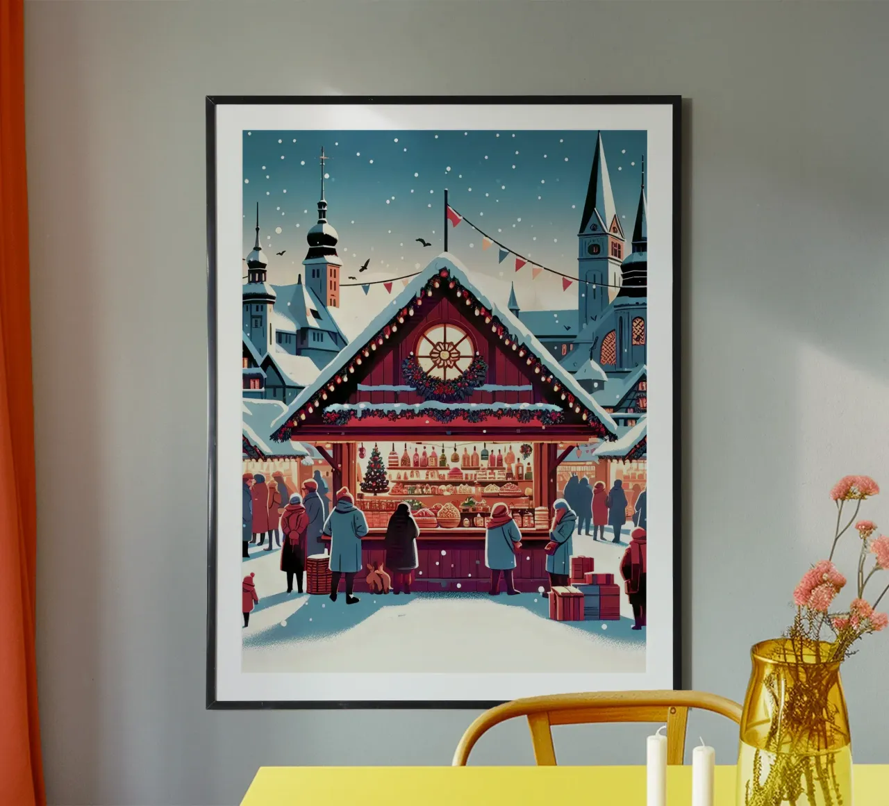 Mercatino di Natale poster con telaio in legno da Digital Naive