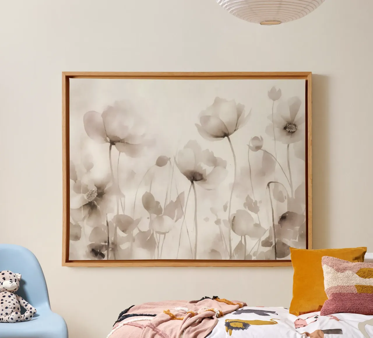 Etherische weide aquarel bloemen neutraal beige canvas met Baklijst van Andrea Haase Floral Passion