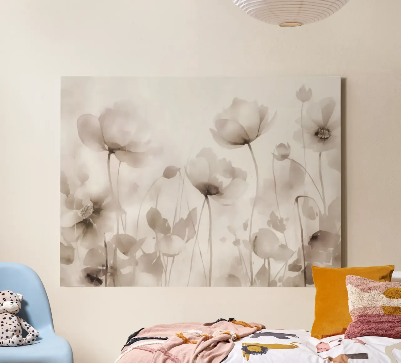Etherische weide aquarel bloemen neutraal beige canvas met Baklijst van Andrea Haase Floral Passion