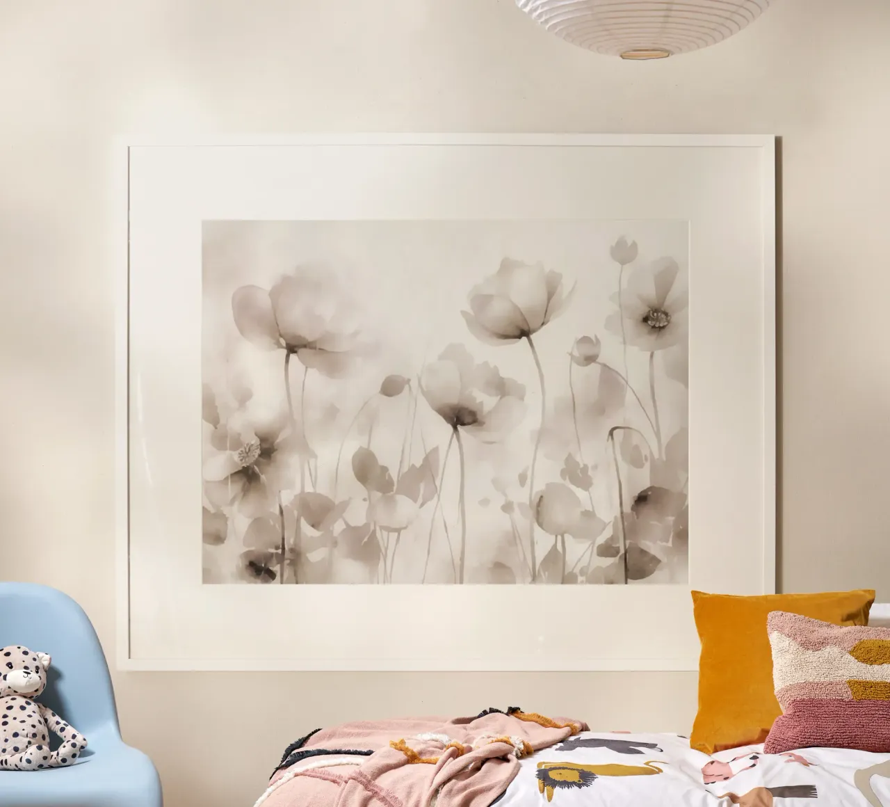 Prato etereo Fiori acquerellati Beige neutro poster con telaio in alluminio da Andrea Haase Floral Passion