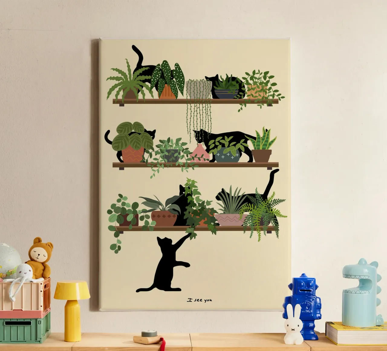 Gatti e piante - Regalo per gli amanti dei gatti tela con Cornice a cassetta da Mashtup