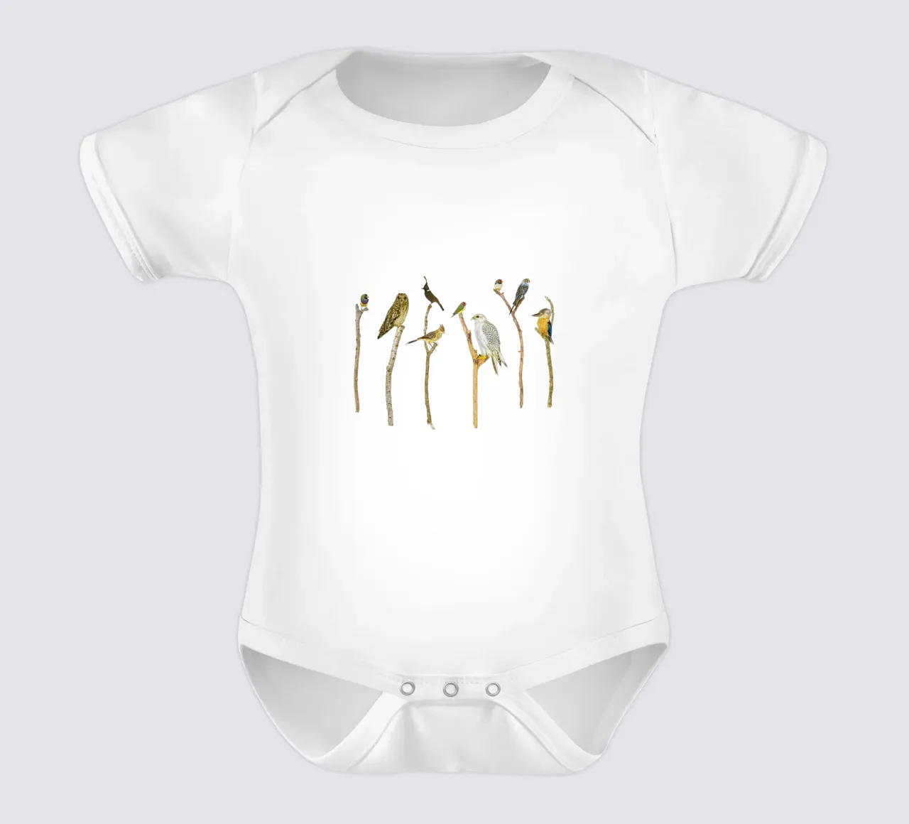 Branching Beauty: Birds on Branches body neonato maniche corte da Curious Collections by Marielle Leenders