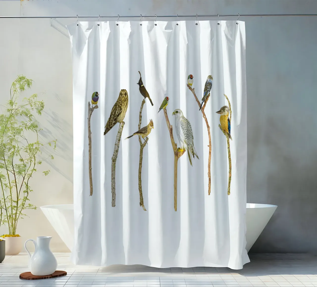 Branching Beauty: Birds on Branches tenda da doccia da Curious Collections by Marielle Leenders