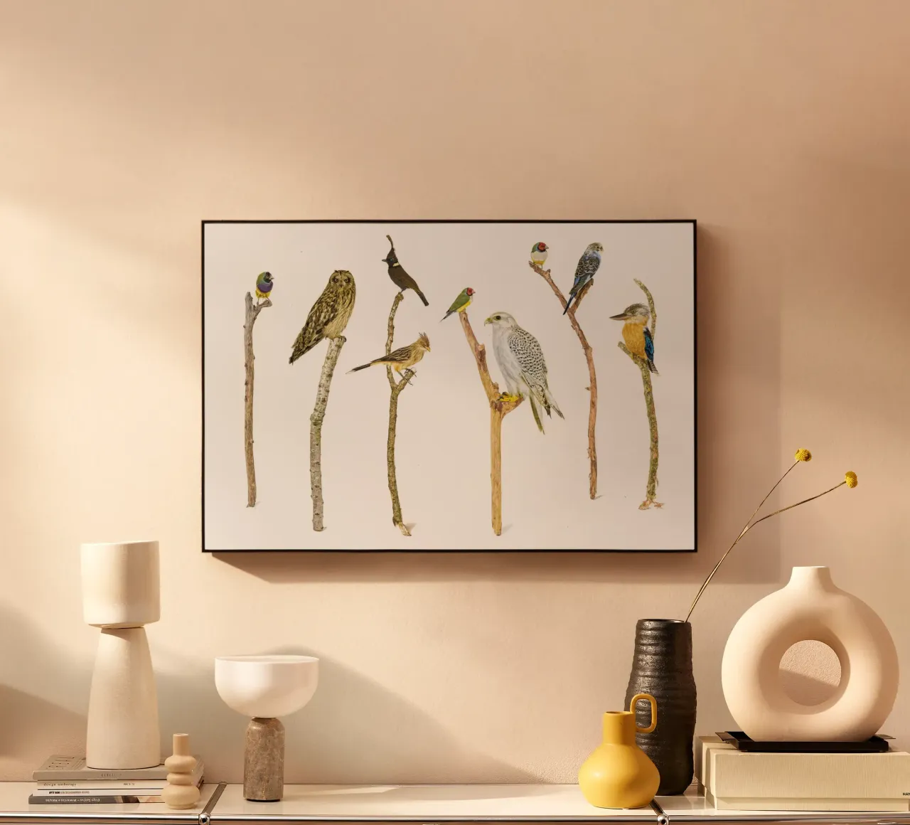 Branching Beauty: Birds on Branches alluminio dibond da Curious Collections by Marielle Leenders