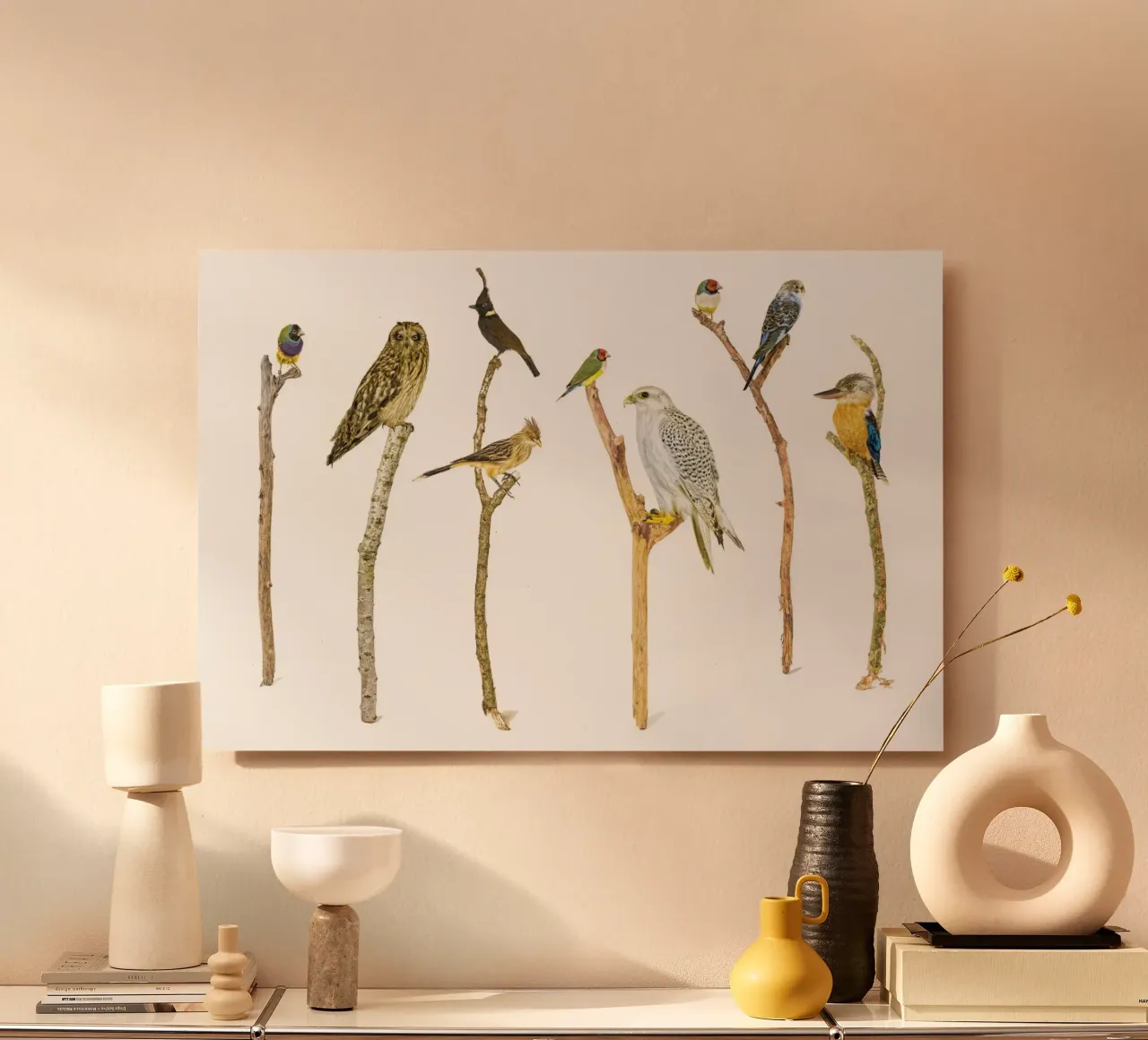 Branching Beauty: Birds on Branches alluminio dibond da Curious Collections by Marielle Leenders