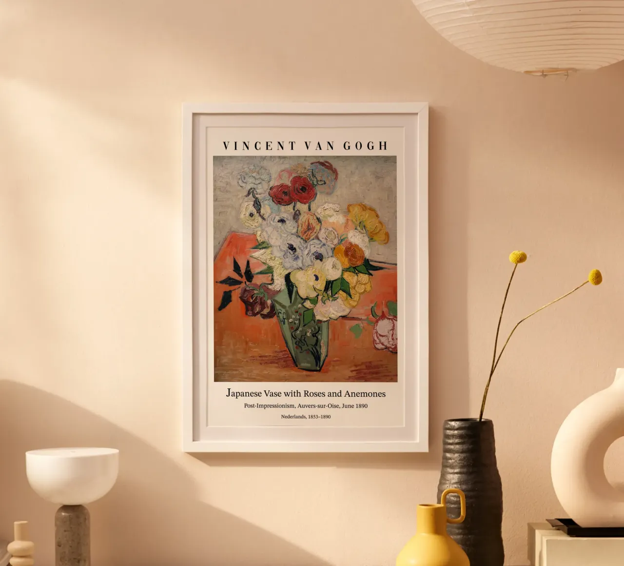Van Gogh - Rose e anemoni poster con telaio in legno da Carinaprint