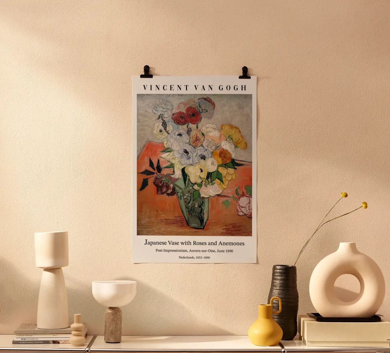 Van Gogh - Rose e anemoni poster con telaio in legno da Carinaprint