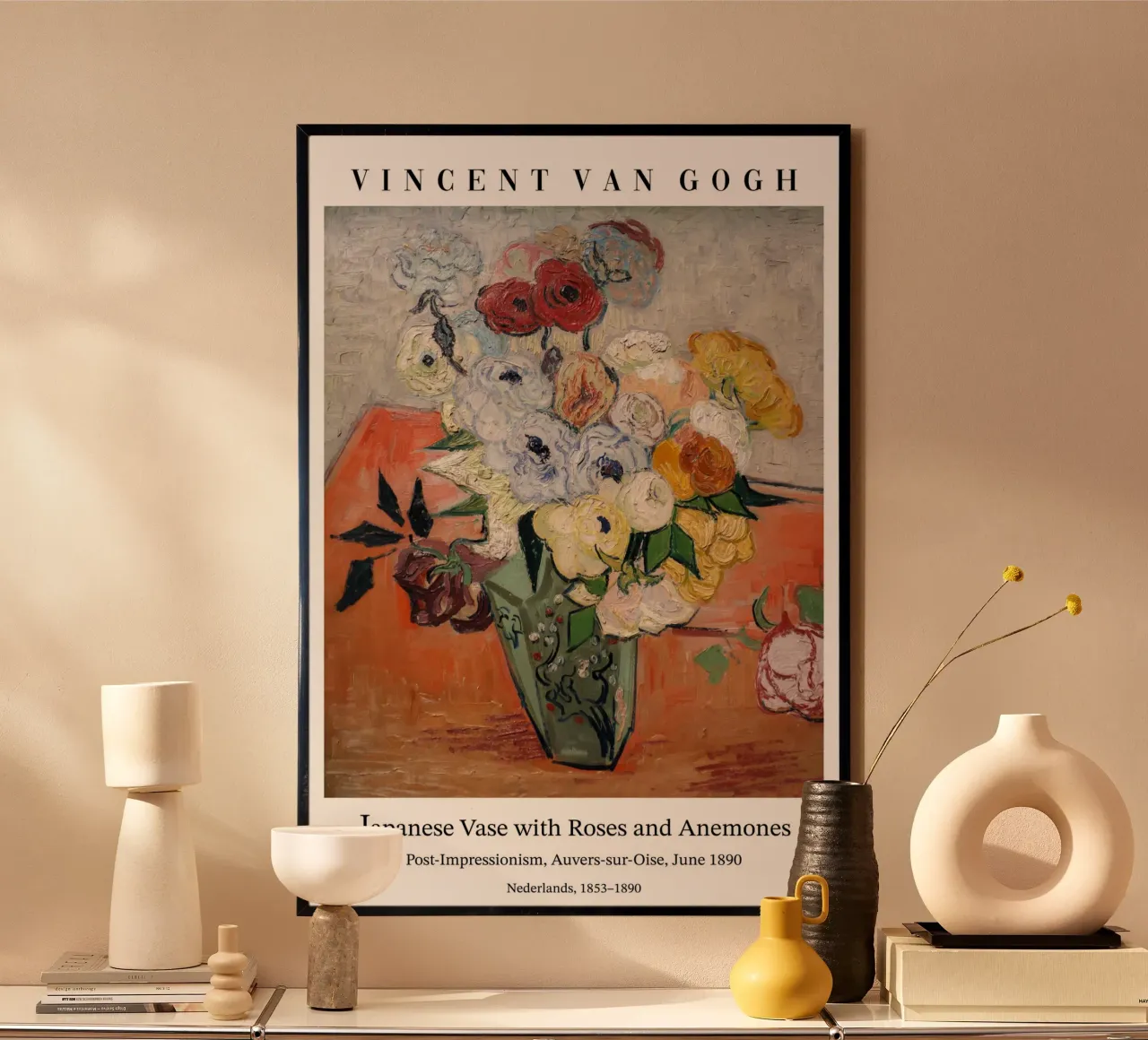 Van Gogh - Rose e anemoni poster con telaio in legno da Carinaprint