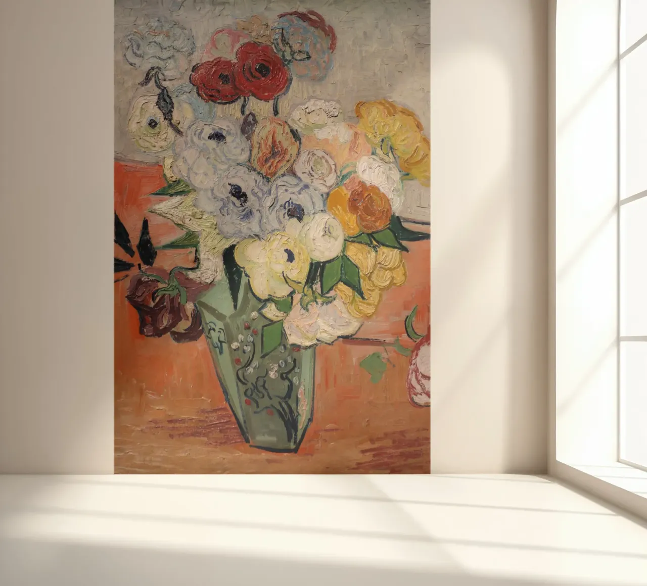 Gogh - Japanese vase with roses photo wallpaper by Carinaprint