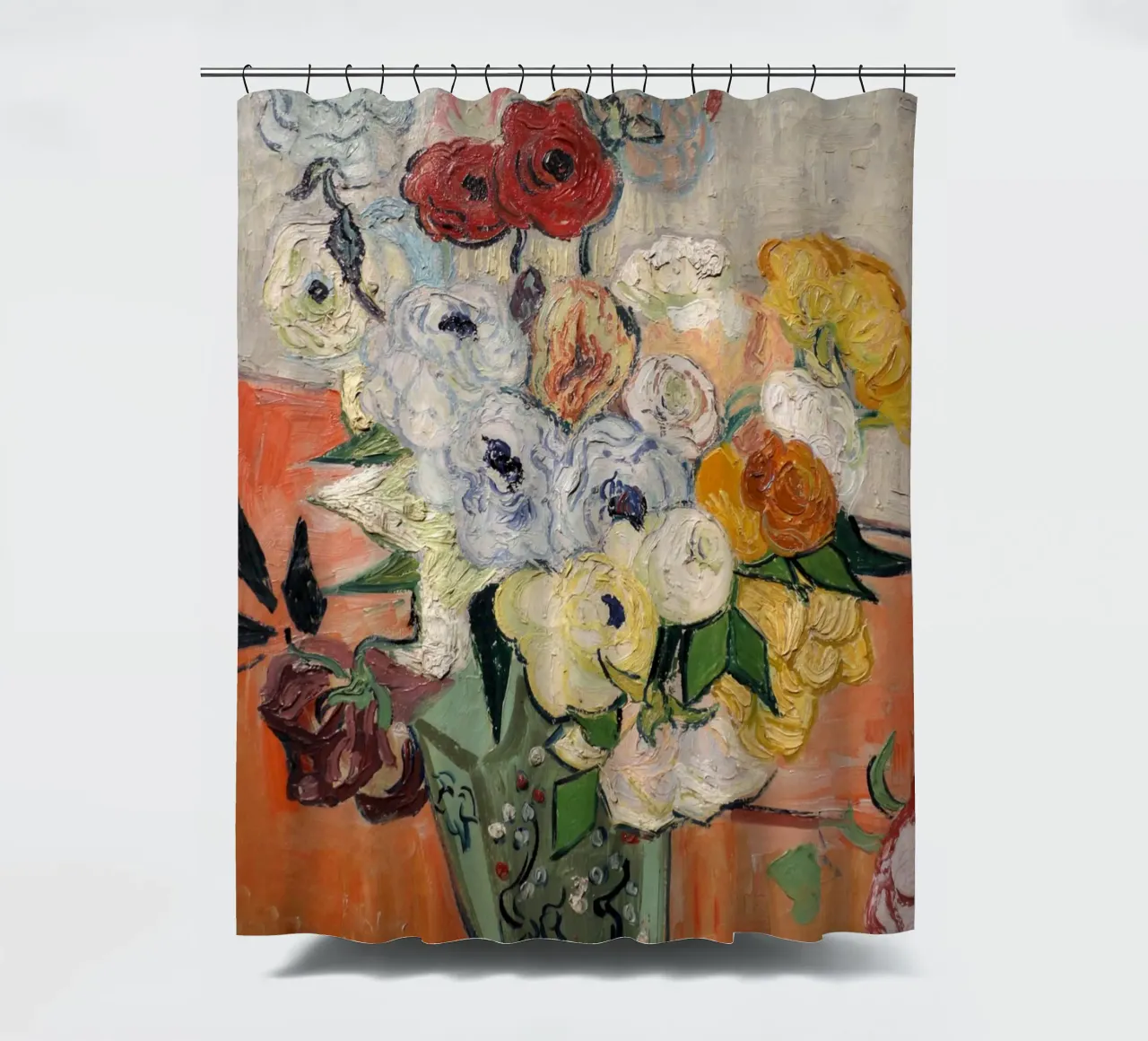 Gogh - Japanese vase with roses shower curtain by Carinaprint
