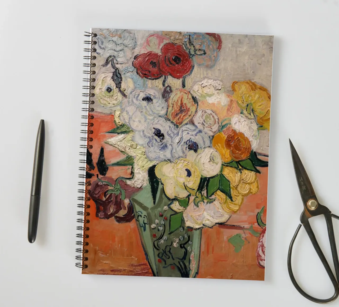 Gogh - Japanese vase with roses spiral notebook by Carinaprint