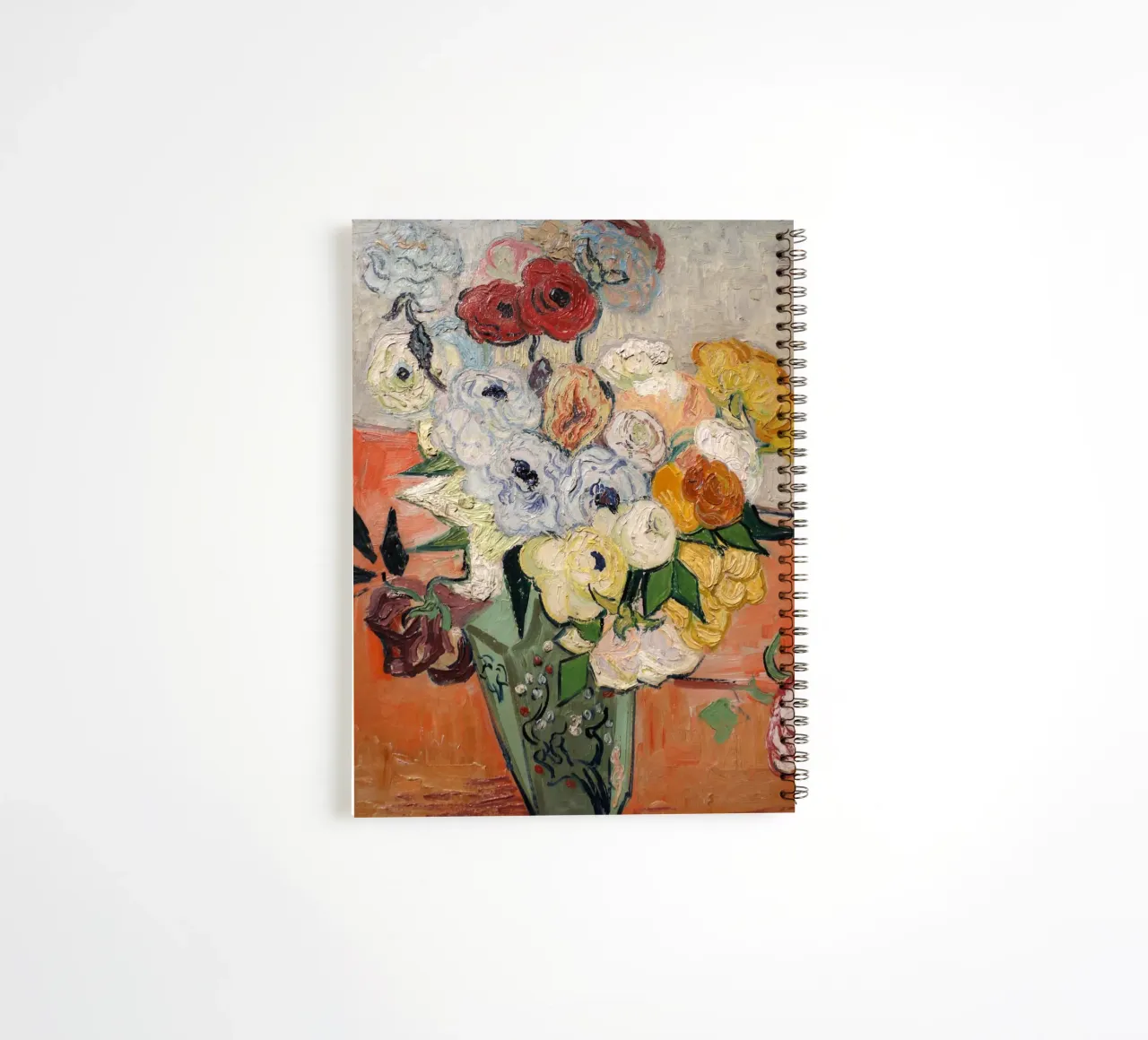 Gogh - Japanese vase with roses spiral notebook by Carinaprint