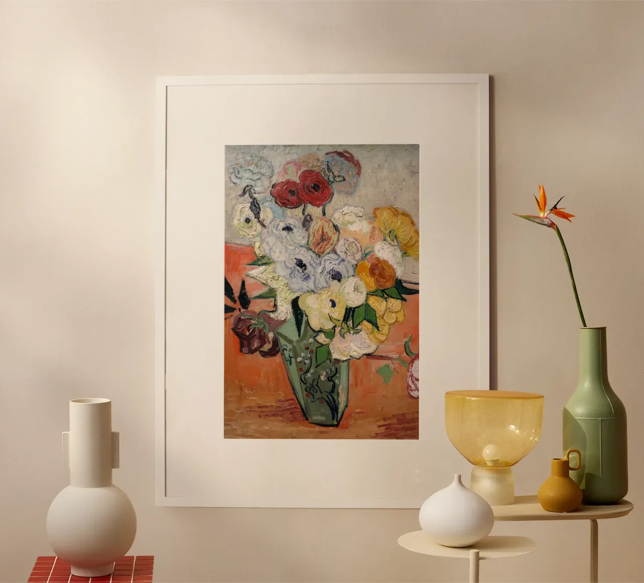 Gogh - Vaso giapponese con rose carta hahnemühle da Carinaprint