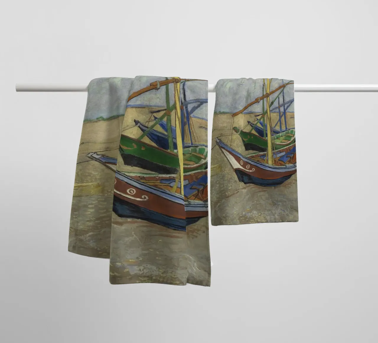 Van Gogh - Boote in Les Saintes towel by Carinaprint