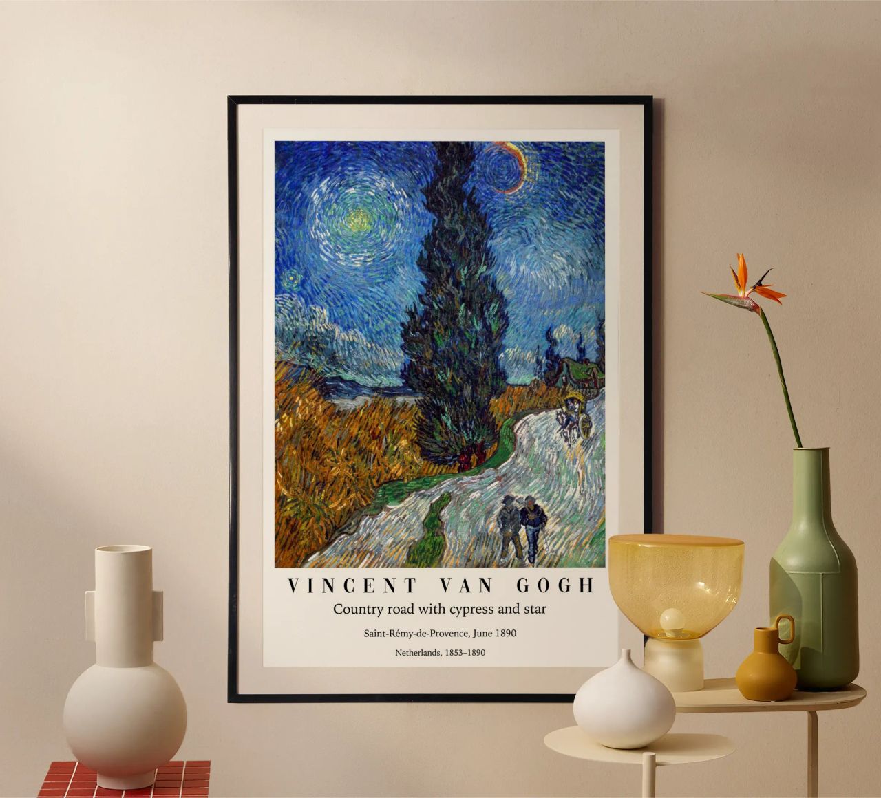 Strada con cipressi e stelle poster da Carinaprint