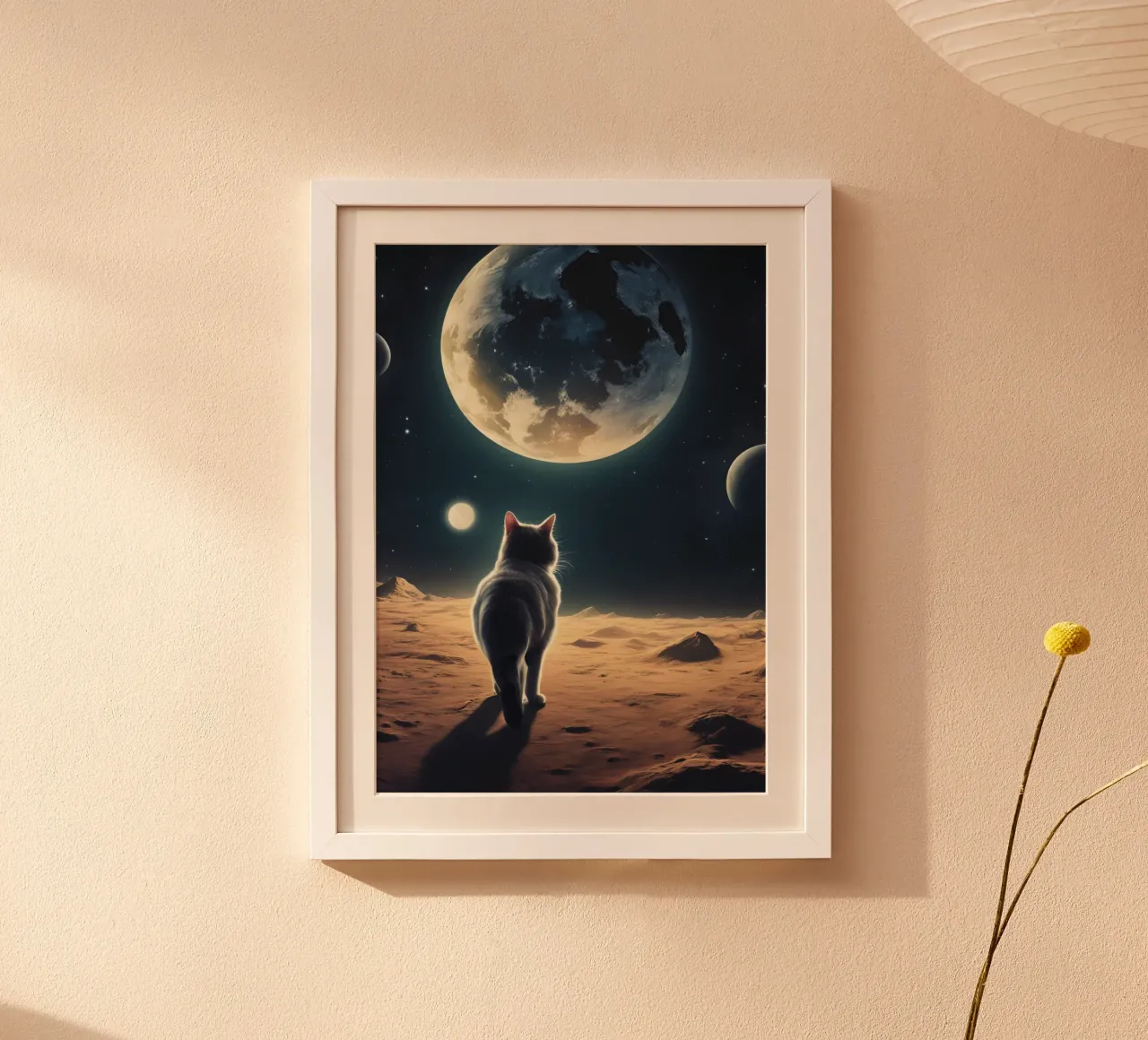 Katze auf dem Mond poster con telaio in alluminio da Poster Dreams