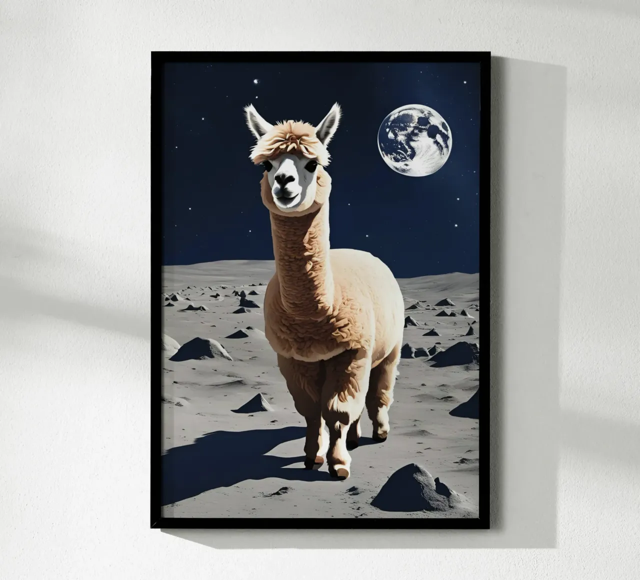 Alpaka auf dem Mond poster con telaio in legno da Poster Dreams