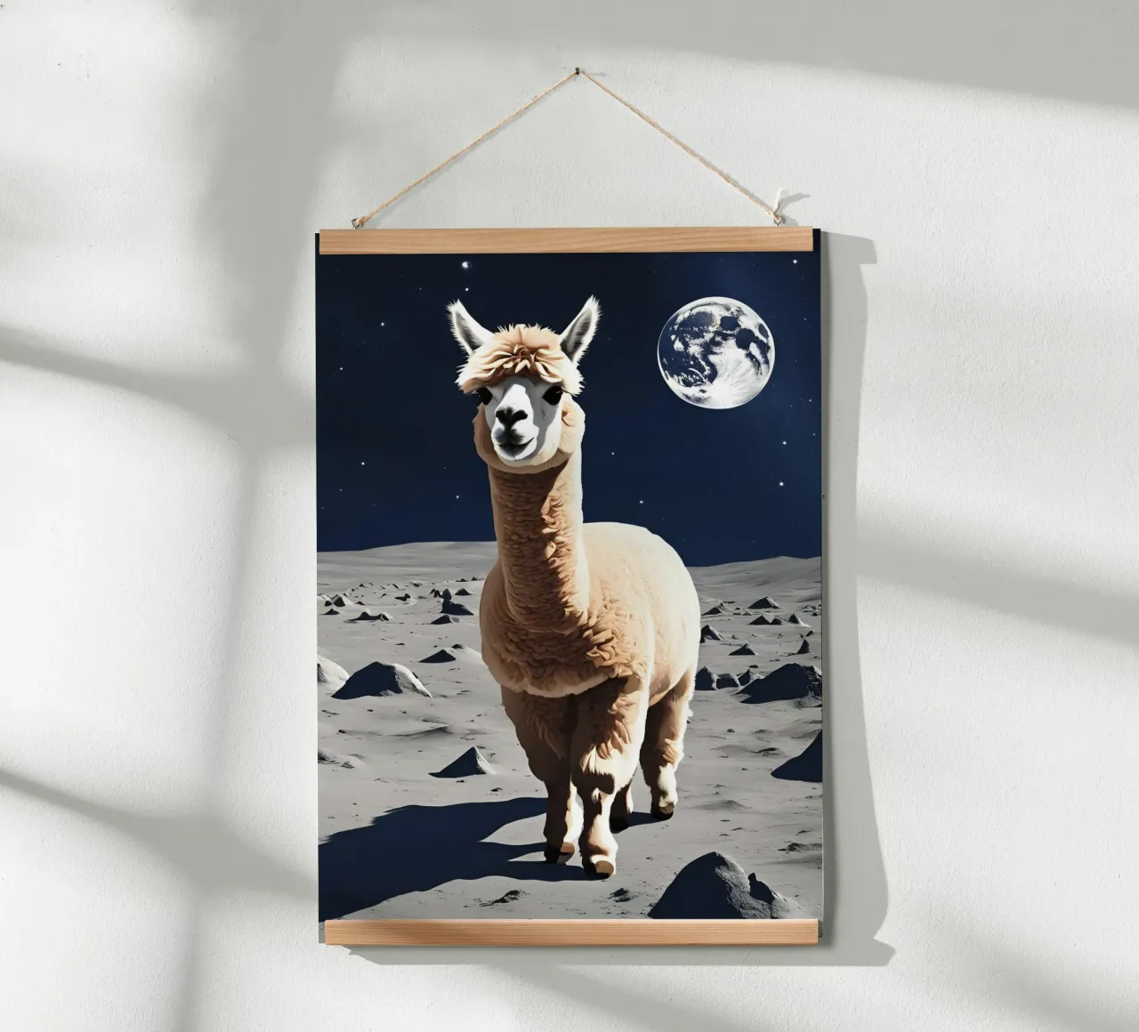 Alpaka auf dem Mond poster con telaio in legno da Poster Dreams