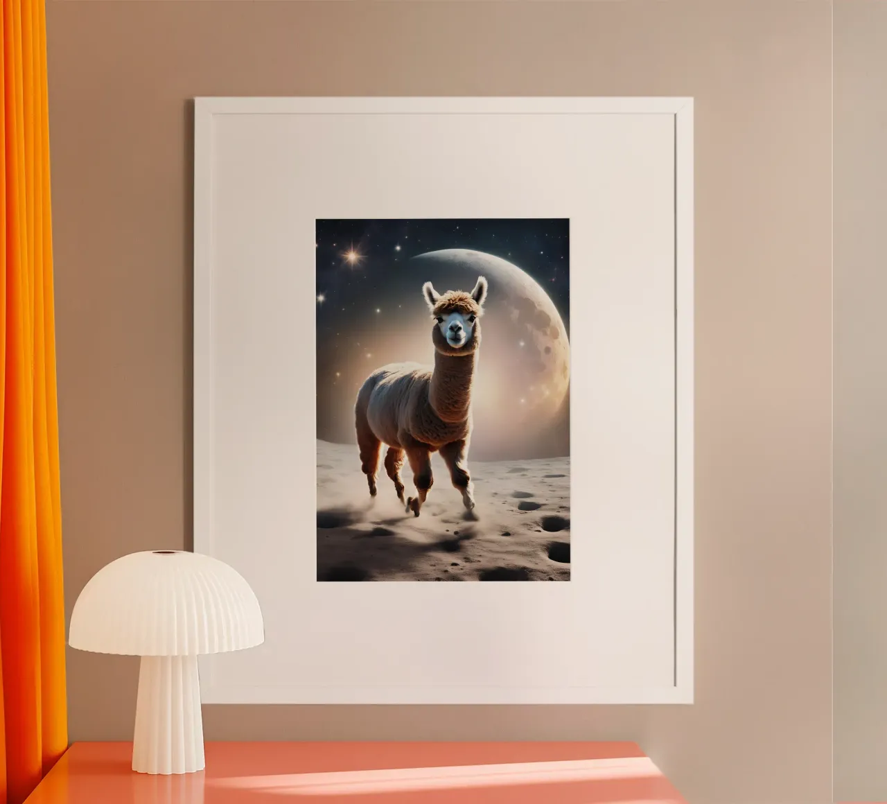 Alpaka auf dem Mond poster con telaio in plastica da Poster Dreams