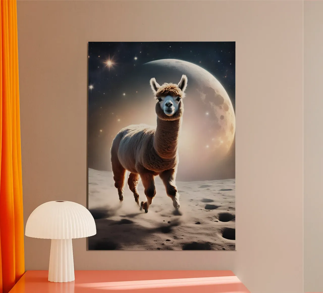 Alpaka auf dem Mond poster con telaio in plastica da Poster Dreams