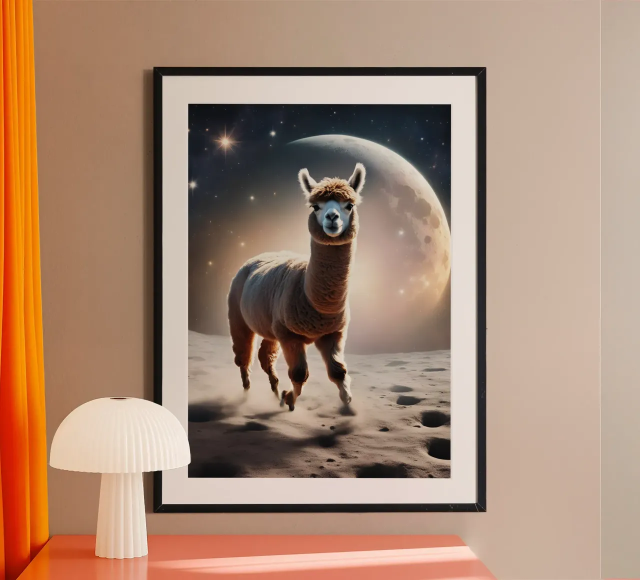 Alpaka auf dem Mond poster con telaio in plastica da Poster Dreams