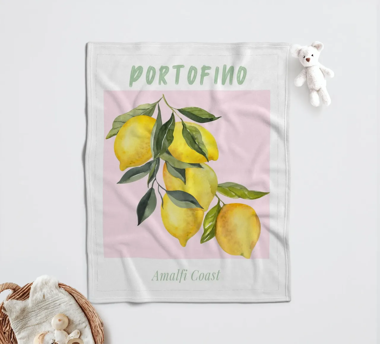 Positano Zitrone Italien Illustration Fleecedecke von Bella Studio