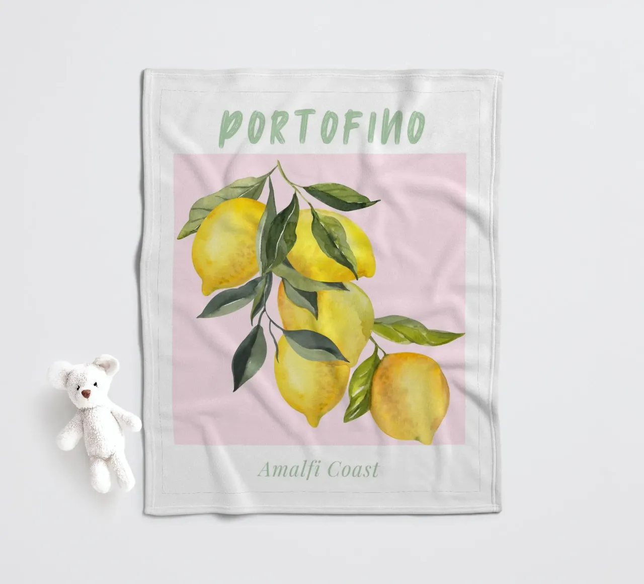 Positano Zitrone Italien Illustration Fleecedecke von Bella Studio