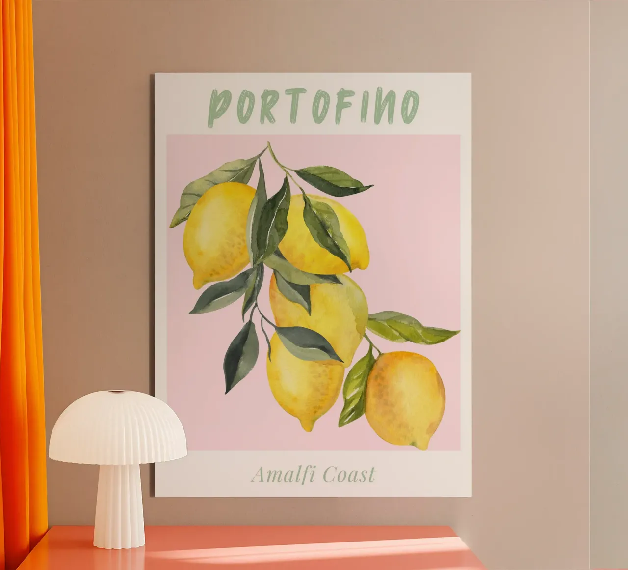 Positano Lemon Italy Illustration alluminio dibond da Bella Studio