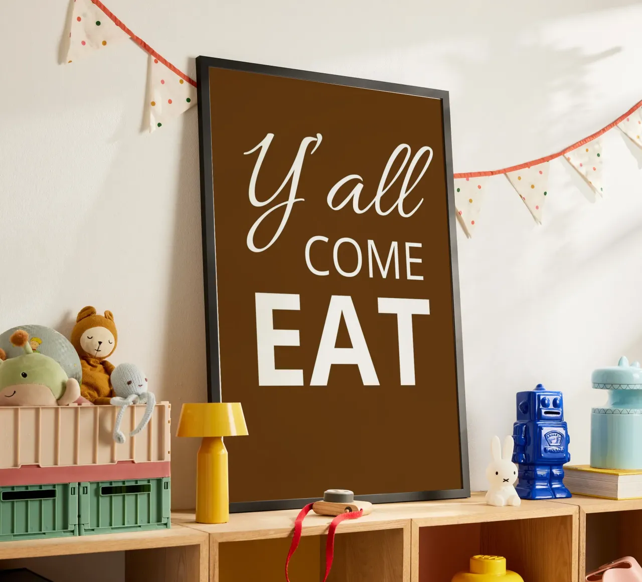 Y'all Come Eat poster con telaio in alluminio da ramosashop