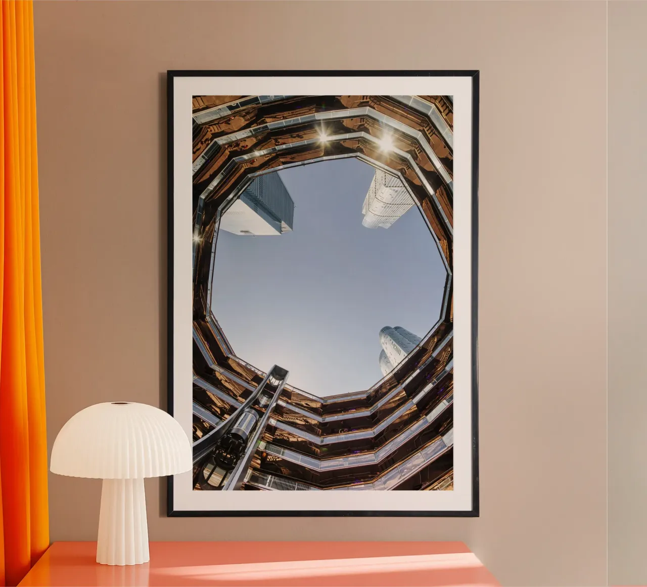 New York - The Vessel poster with wooden frame by Nadine Ginzel