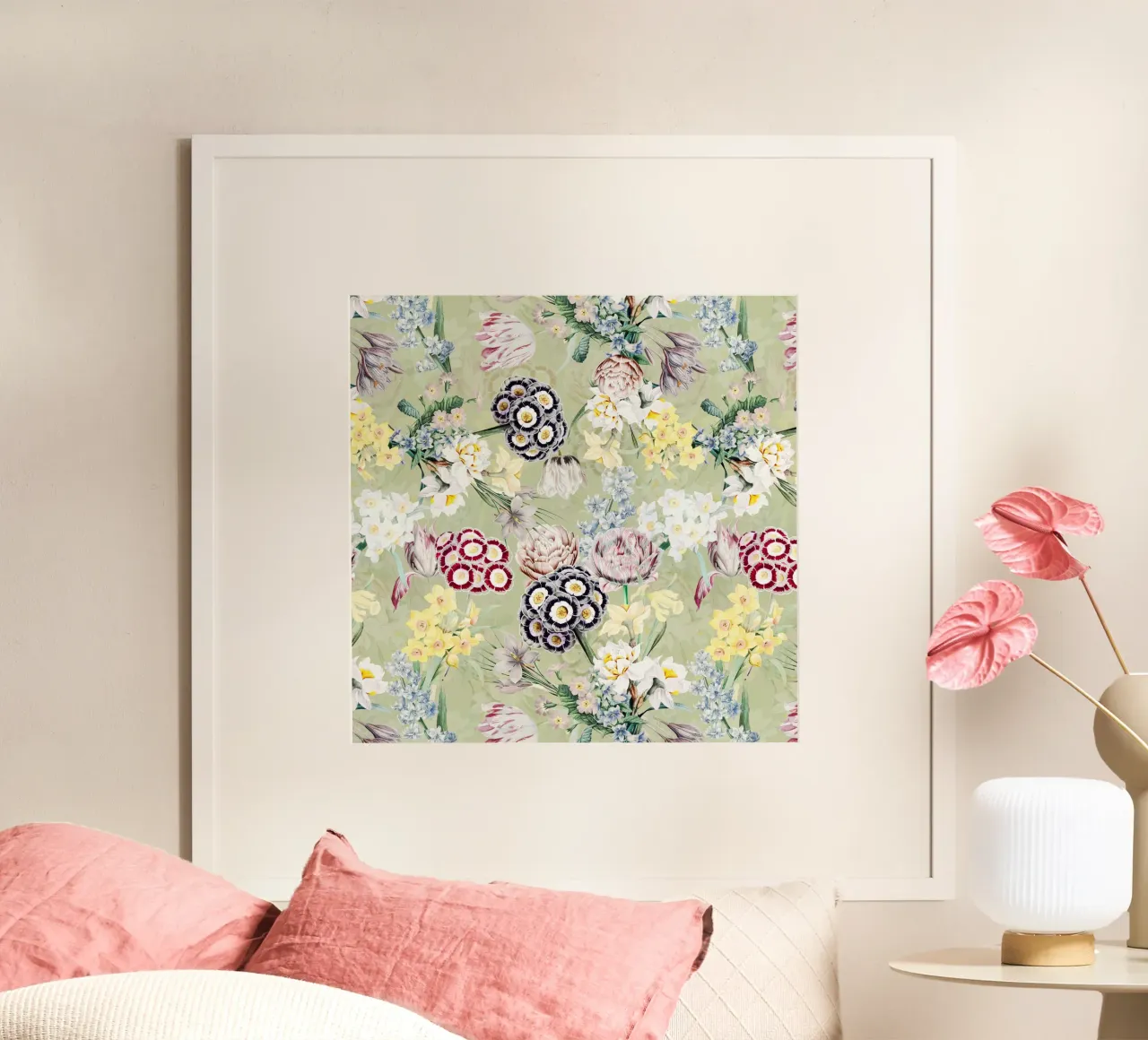 Pastello storico Fiori di primavera Giardino botanico d'epoca poster con telaio in legno da Flower Garden - Uta Naumann