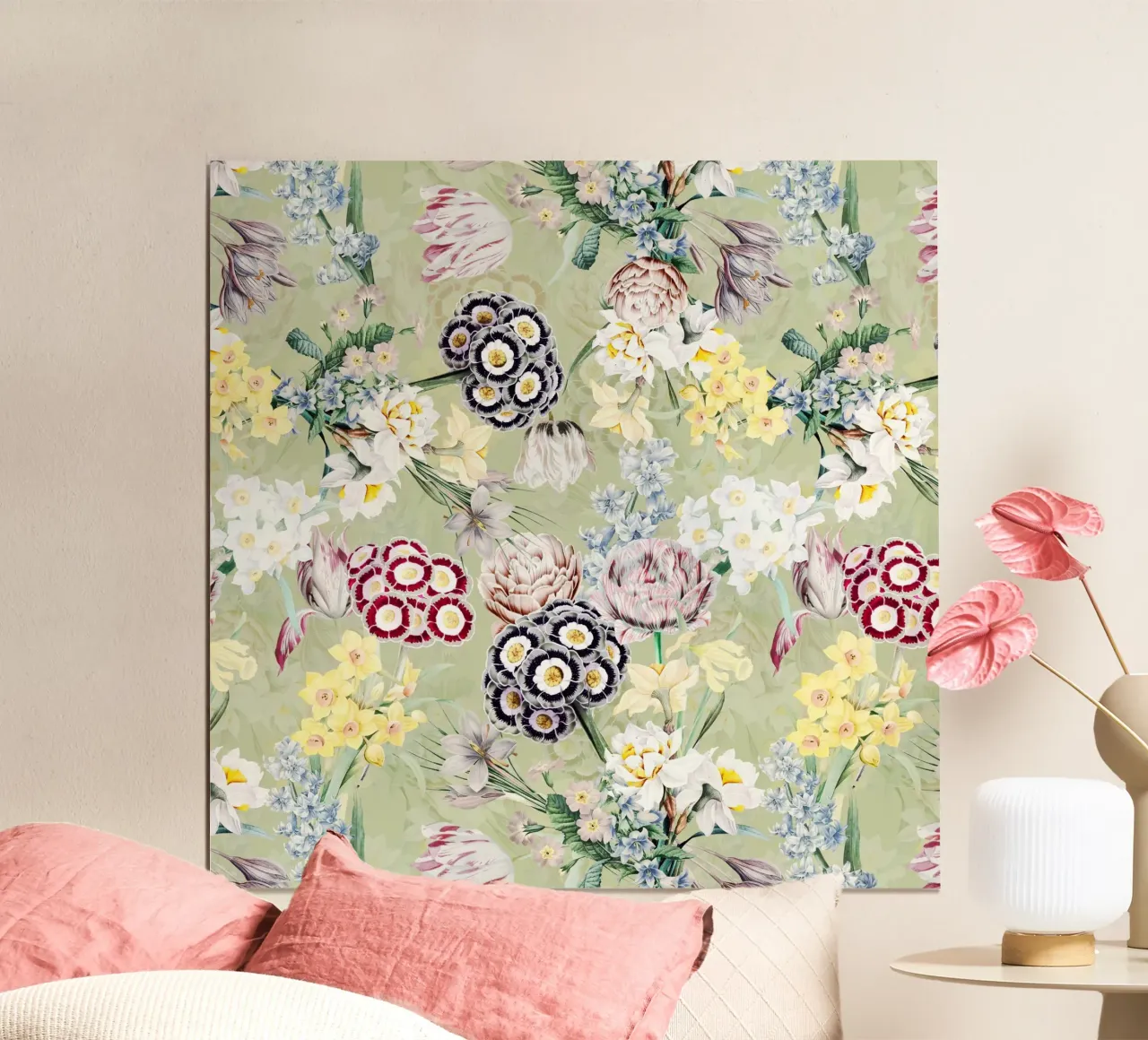 Pastello storico Fiori di primavera Giardino botanico d'epoca poster con telaio in legno da Flower Garden - Uta Naumann