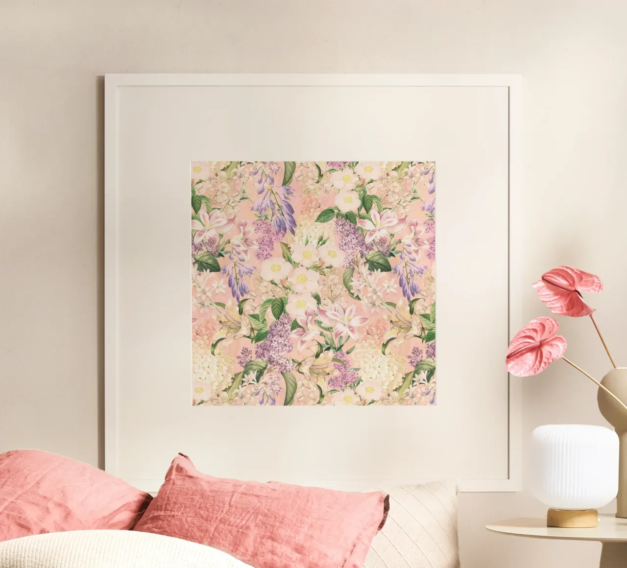 Incantevole giardino barocco di rose e fiori di primavera Blush poster con telaio in plastica da Flower Garden - Uta Naumann