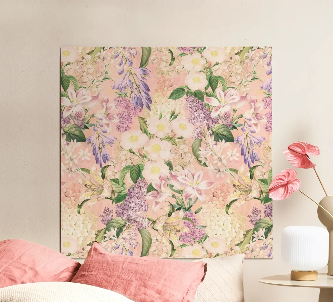 Incantevole giardino barocco di rose e fiori di primavera Blush poster con telaio in plastica da Flower Garden - Uta Naumann