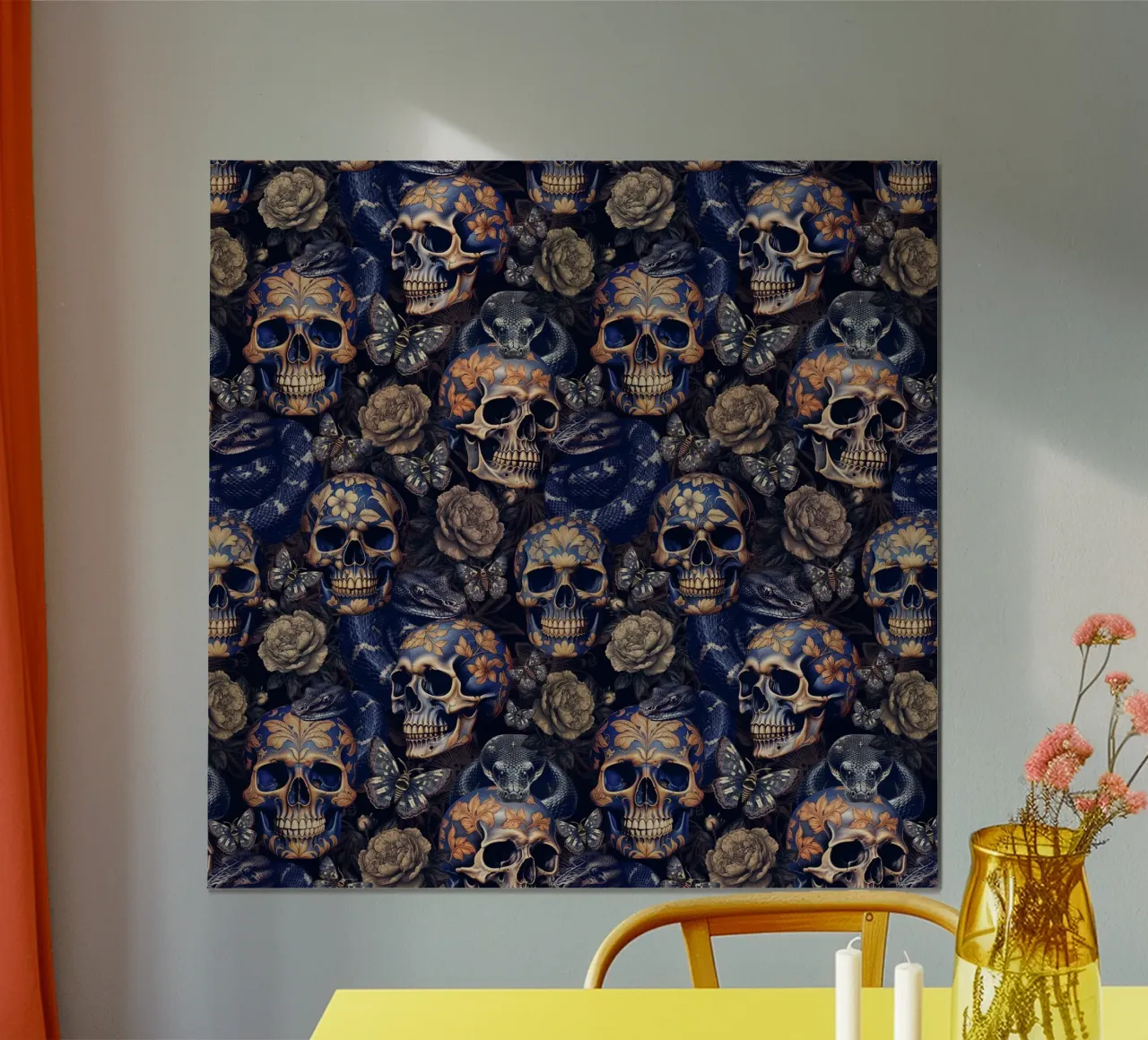 Fiori scuri vintage e lunatici Teschi e serpenti poster con telaio in plastica da Flower Garden - Uta Naumann