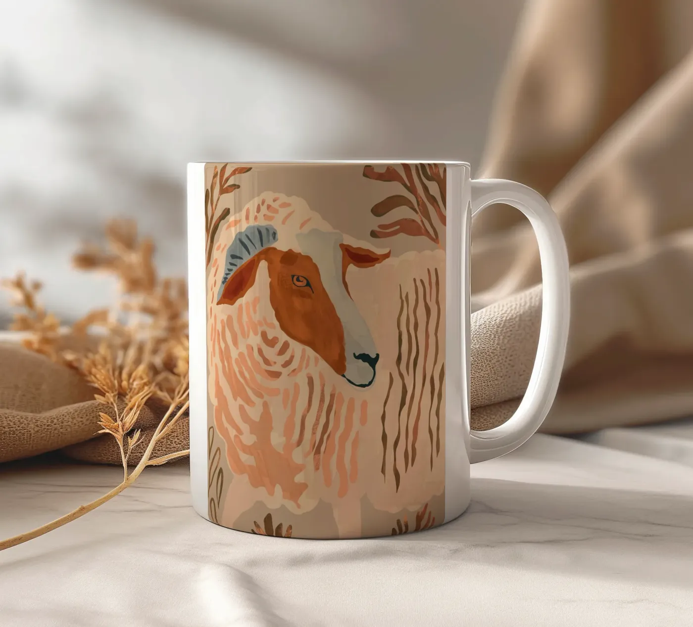 Abstract Rustic Ram 2 ceramic mug by ThingDesign