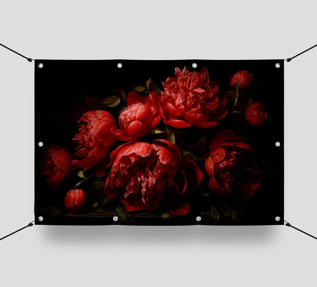 Composizione floreale di mezzanotte con peonie vintage rosso sangue scuro telo in pvc da Flower Garden - Uta Naumann