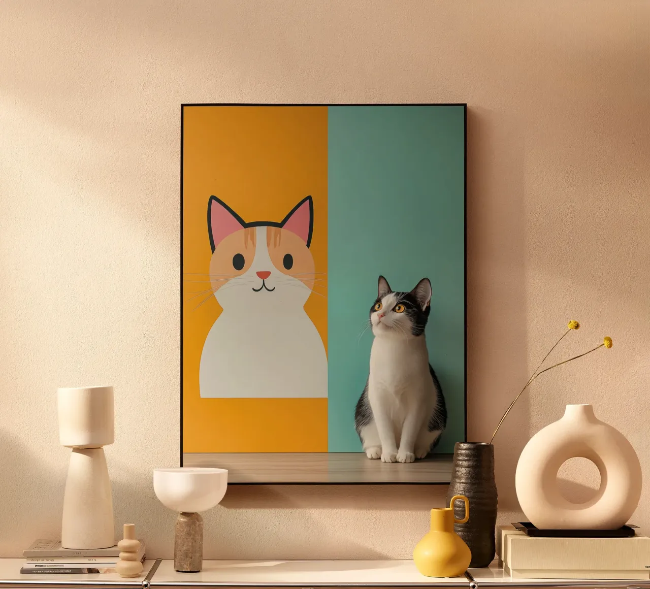 Cat art | Dualità minimalista con uno scintillio negli occhi alluminio dibond da Autofocus