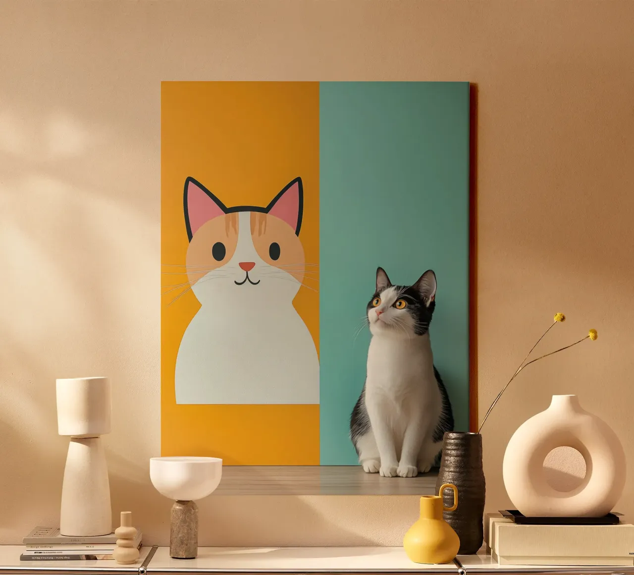 Cat art | Minimalist duality with a twinkle in the eye canvas by Autofocus