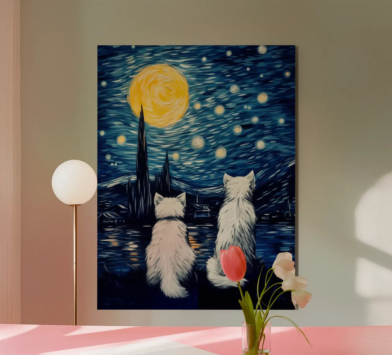 Notte stellata | Due gatti in una notte stellata alluminio dibond da Autofocus