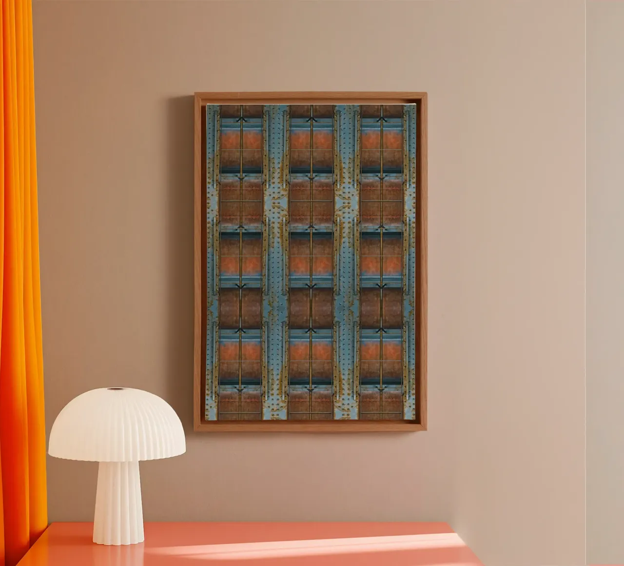 Industrial Elegance: Rusty Blue Bridge tela con Cornice a cassetta da Curious Collections by Marielle Leenders